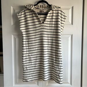 Lilla P White Black Stripe Cotton Sleeveless Hooded Dress Beach Coverup Tunic ML